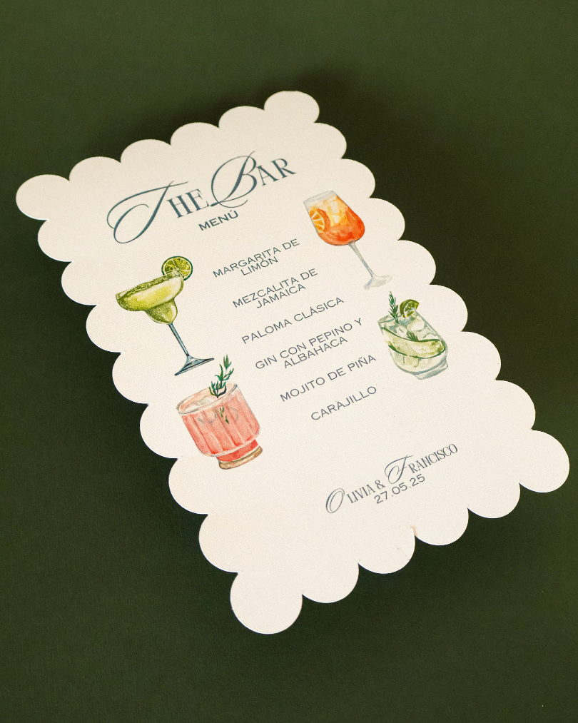 Menús para Boda en Papel Texturizado