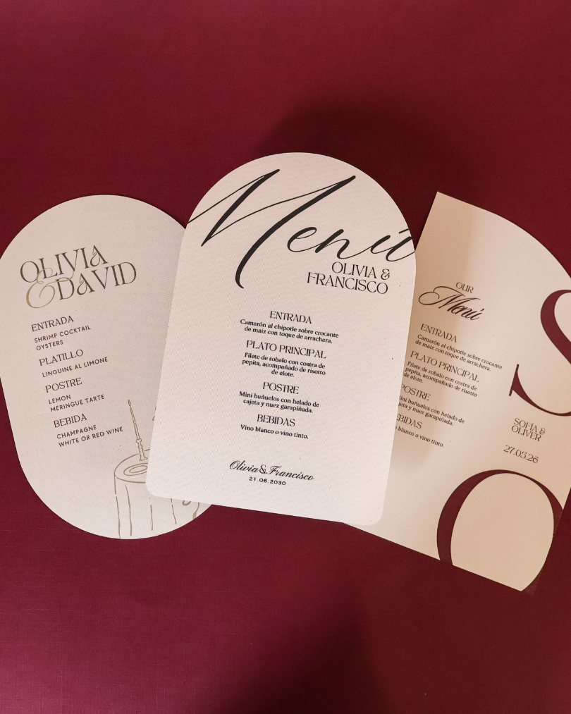 Menús para Boda en Papel Texturizado