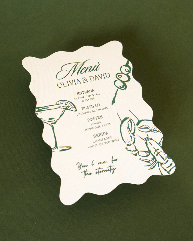 Menús para Boda en Papel Texturizado